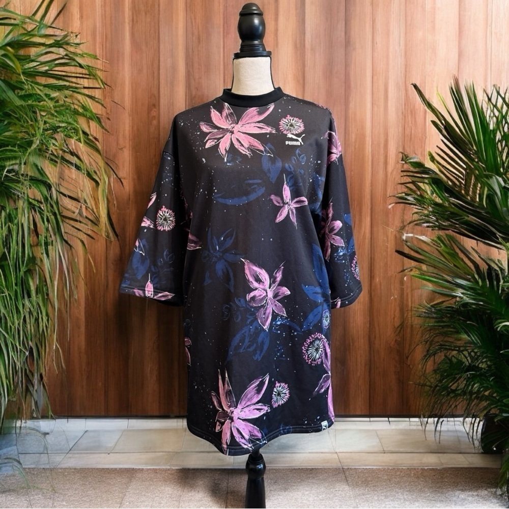 PUMA Women’s Archive Floral Logo Print Mini Shirt Dress - XS